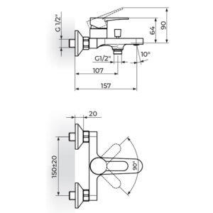 BLAU baterija za kadu B133100B dimenzije
