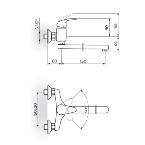 PERLA zidna baterija izliv 150mm JP321015