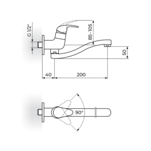 PERLA baterija za hladnu vodu izliv S 200mm JP522S20