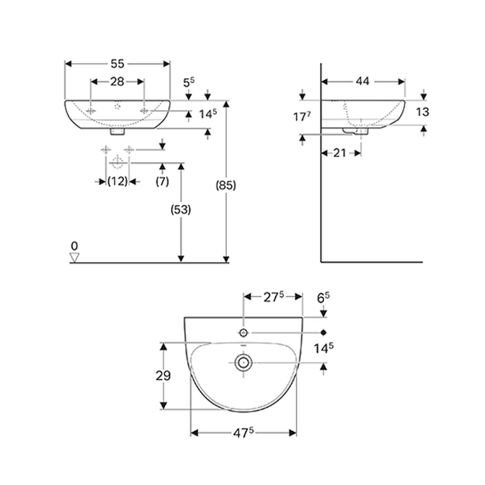 Geberit Selnova lavabo 55 x 44 dimenzije Geberit Selnova lavabo 55 x 44 dimenzije