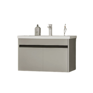 Sivi kupatilski ormarić NEXT Grey 80 sa umivaonikom, crnim aluminijumskim okvirom i dvoja vrata