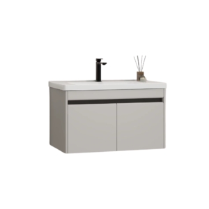 Kupatilski ormarić NEXT Grey 65 sa umivaonikom, sivim frontovima i crnim aluminijumskim profilom