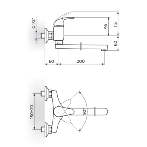 PERLA zidna baterija izliv 200mm JP321020