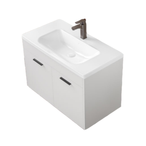 Beli kupatilski ormarić BASIC White 65 sa umivaonikom i diskretnim crnim ručkama